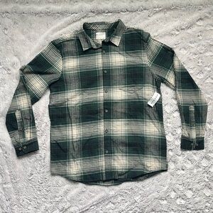 PacSun Men’s Medium Green And Cream Button Up Flannel
